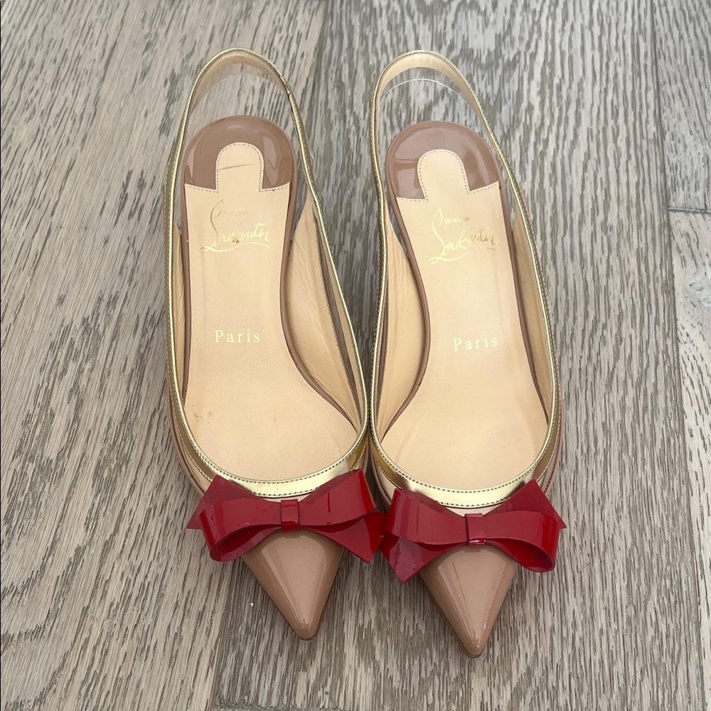 Christian Louboutin Beige and Red Bow Heels